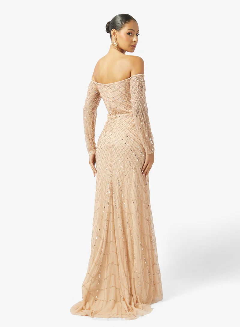 Namshi x Off Shoulder Bead Embellished Evening Gown